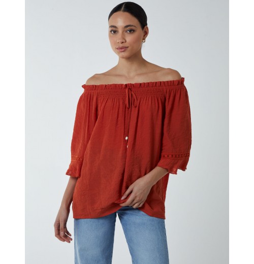 Bardot Tie Front Top