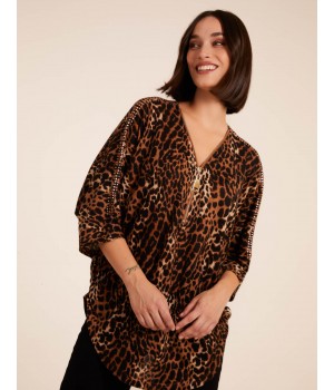 Front Leopard Diamante Tunic Top