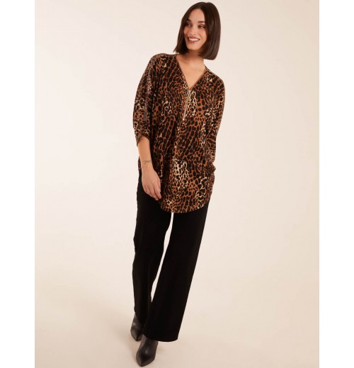 Front Leopard Diamante Tunic Top