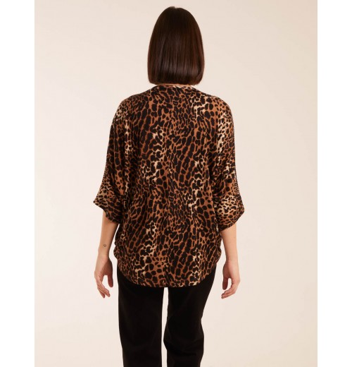 Front Leopard Diamante Tunic Top