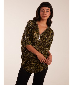 Leopard Front Diamante Tunic Top