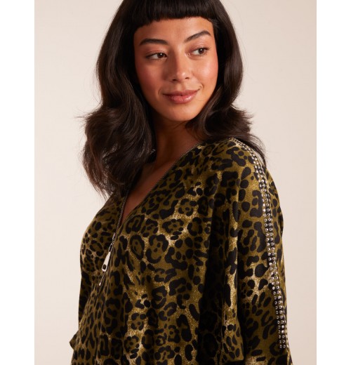 Leopard Front Diamante Tunic Top