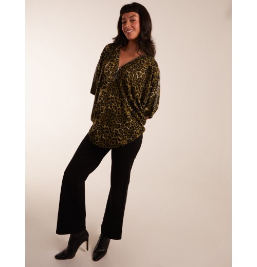 Leopard Front Diamante Tunic Top