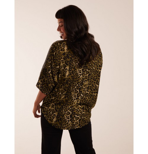 Leopard Front Diamante Tunic Top