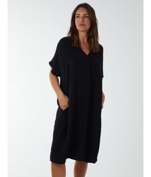 V Neck Long Tunic With Side Pockets