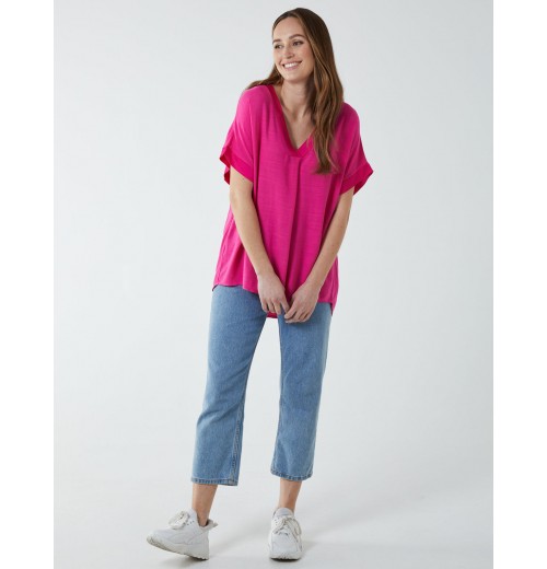 Satin Trim  V Neck Top