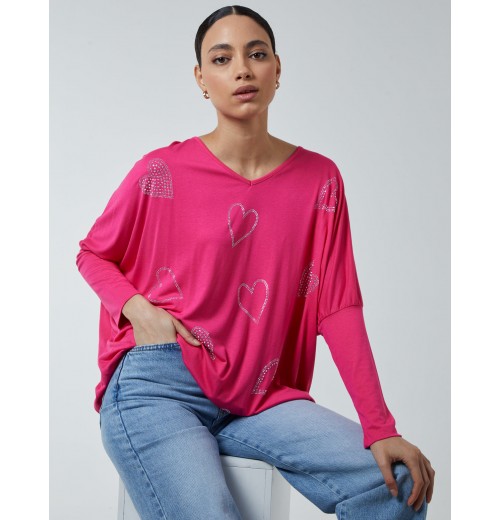 Hotfix Multi Heart Batwing Top