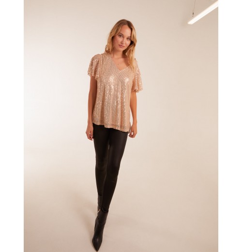 Angel Sleeve V Neck Sequin Top