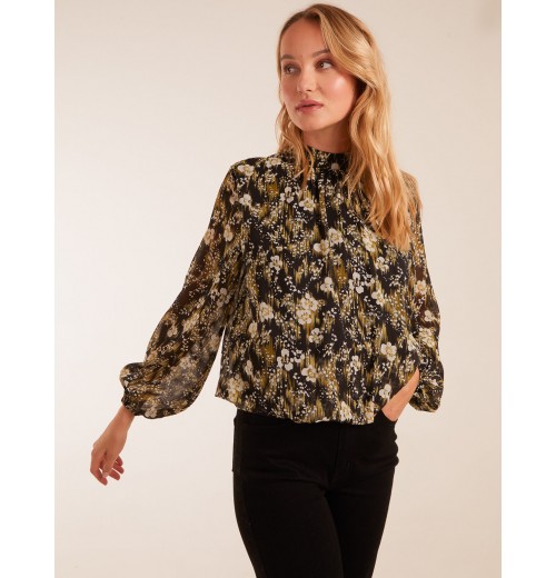 Leopard Bubble Hem High Neck Top